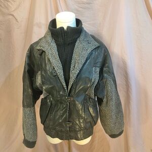 Vintage 80’s Black and Gray Jacket Coat with Wool Blend Knit